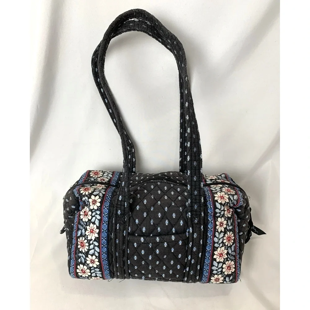 Vera Bradley Alpine Black Satchel Purse Bag Quilted Fabric Retired REWORKED!!
